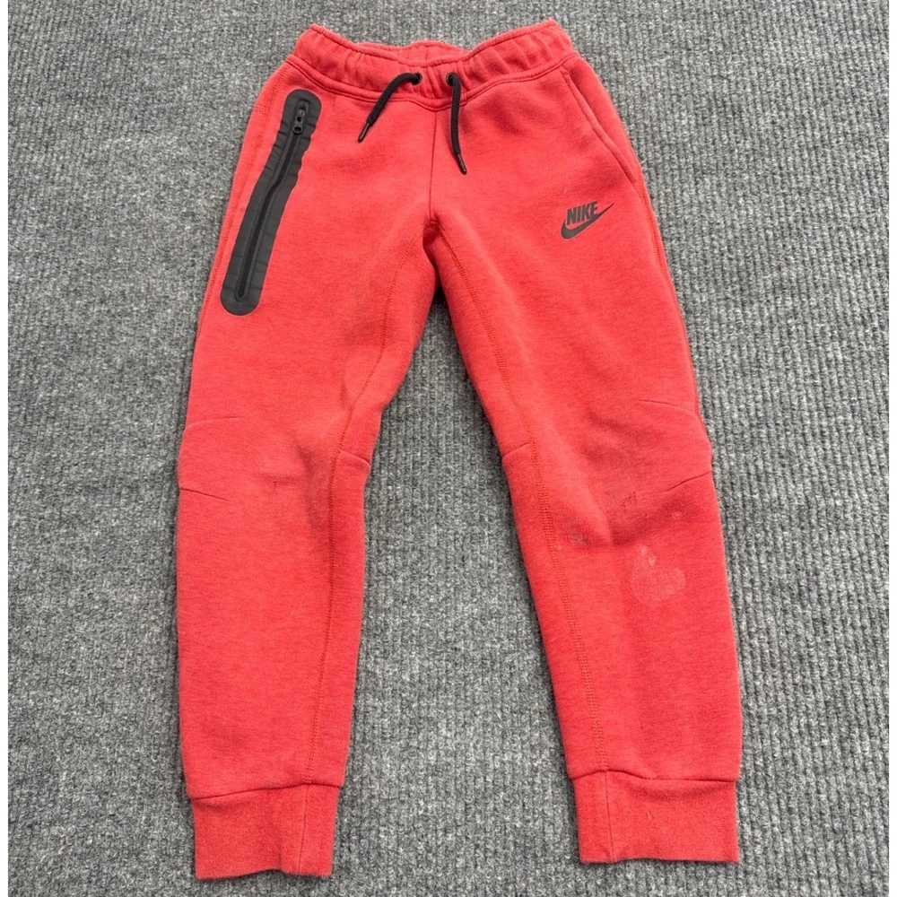 Nike Tech Fleece Joggers Boys S Red Cotton Blend Tapered Sweatpants Athletic